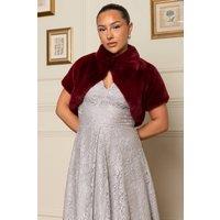 Jolie Moi Women's Faux Fur Bolero Jacket in Burgundy | Size: 12
