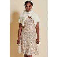 Jolie Moi Women's Faux Fur Bolero Jacket in Ivory | Size: 14