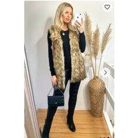 CY Women's Faux Fur Longline Gilet in Light Sand | Size: S/M