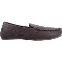 SNUGRUGS Men's Slip On Smart Leather Moccasin Loafer Slipper with Fabric Tartan Inner in Chocolate | Size: 8