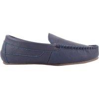 SNUGRUGS Men's Slip On Smart Leather Moccasin Loafer Slipper with Fabric Tartan Inner in Navy | Size: 6