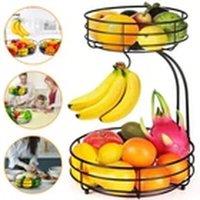 Havendro Fruit Racks 2 Tier Fruit Basket with Hanger Detachable Fruit Bowls in Black
