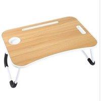 VOGREX Walnut Folding Laptop Bed Table Cup Holder Lap Standing Desk in Light Brown