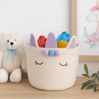 Voltico Animal Storage Basket Cotton Foldable Unicorn & Fox Organiser in White
