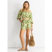Gini London Women's Green Abstract Belted Bardot Viscose Playsuit | Size: 8