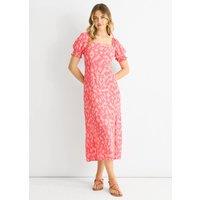Gini London Women's Pink Animal Print Square Neck Viscose Midi Dress | Size: 16