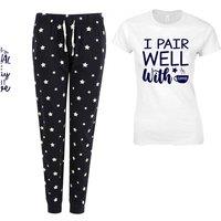 60 SECOND MAKEOVER Women's I Pair Well With Coffee Navy Star Trouser Pyjamas Set | Size: Large