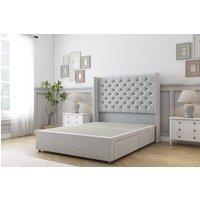 Sloomy Dior Plush Divan Bed Base 2 Drawers - 54 Wingback Headboard in Silver | Size: Super King