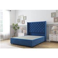 Sloomy Dior Plush Divan Bed Base 2 Drawers - 54 Wingback Headboard in Navy | Size: Double