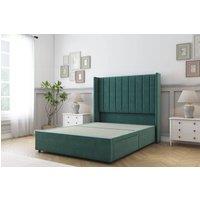 Sloomy Falcon Plush Divan Base 2 Drawers Foot-End-54 Wingback Headboard in Emerald | Size: Small Double