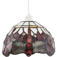 Happy Homewares Deep Red & White Stained Glass Dragonfly Tiffany Pendant Shade