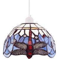 Happy Homewares Lavender Purple Toned Stained Glass Dragonfly Tiffany Pendant Shade