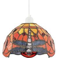 Happy Homewares Vivid Orange & Amber Stained Glass Dragonfly Tiffany Pendant Shade
