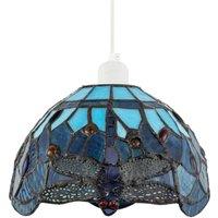 Happy Homewares Midnight & Sky Blue Stained Glass Dragonfly Tiffany Pendant Shade
