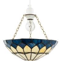 Happy Homewares Midnight Blue Stained Glass Domed Tiffany Pendant Shade with Chains