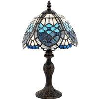 Happy Homewares Handmade Beaded Coloured Stained Glass Tiffany Table Lamp in Blue | Size: 8 inches