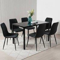 KOSY KOALA Dining Table Set With 6 Black Tufted Velvet Chairs Dining Furniture | Size: 120 cm x 70 cm