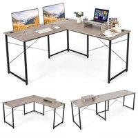 Costway L-Shaped Corner Computer Desk Reversible Study Writing Desk Workstation Home Office Laptop Table Grey