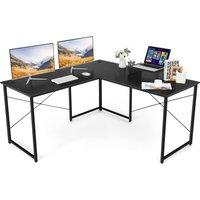 Costway L-Shaped Corner Computer Desk Reversible Study Writing Desk Workstation Home Office Laptop Black