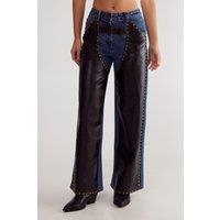 NastyGal Women's Denim Pu Mix Chaps in Dark Wash | Size: 6