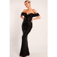 Jaded Rose Women's Naiara Black Sequin Sweetheart Shawl Detail Maxi Dress | Size: 10