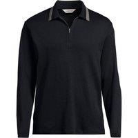 Lands' End Men's Long Sleeved Refined Zip Polo Shirt with Tipped Collar in Black | Size: Small