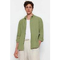WOVCOR Men's Cotton Linen-Look Long Sleeve Button-Up Shirt in Light Green | Size: Small