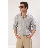 WOVCOR Men's Striped Linen-Look Long Sleeve Button-Up Shirt | Size: Small