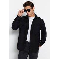 WOVCOR Men's Cashmere-Feel Thick Overshirt with Parachute Pocket Detail in Black | Size: XL