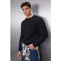 WOVCOR Men's Regular Fit Textured Cable Knit Sweater in Black | Size: Medium