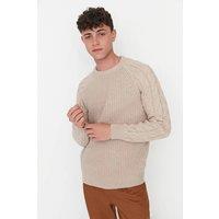 WOVCOR Men's Regular Fit Textured Cable Knit Sweater in Stone | Size: XS