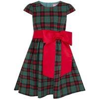 HOLLY HASTIE Girl's Cameron Plaid & Satin Bow Girls Party Dress in Green | Size: 3-4 Years