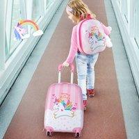 Costway 2PCS ABS Kids Luggage Set 12 Backpack 16 Suitcase for Travel in Pink