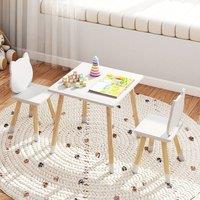 Costway Kids Table & Chairs Set Wooden Toddler Desk & Chair Set in White