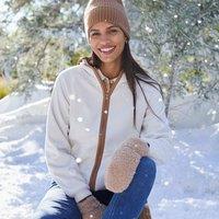 Lands' End Women's Anyweather Water Repellent Hooded Fleece Jacket in Ivory | Size: 10-12