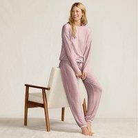 Lands' End Women's Petite Silky Knit Striped Lounge Set in Pink | Size: 14-16