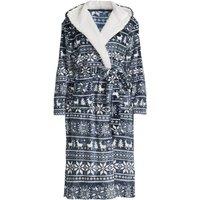 Lands' End Women's Petite Fleece Hooded Dressing Gown in Navy | Size: Large