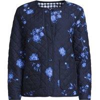 Lands' End Women's Collarless Quilted Reversible Insulated Jacket, Print in Navy | Size: 16-18