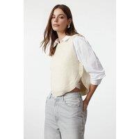 WOVCOR Women's Cropped Button Detail Knit Sweater Vest in Stone | Size: Small