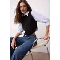 WOVCOR Women's Cropped Button Detail Knit Sweater Vest in Black | Size: Medium