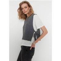 WOVCOR Women's Cable Knit Cropped Sweater Vest with Side Tie Detail in Dark Grey | Size: Small