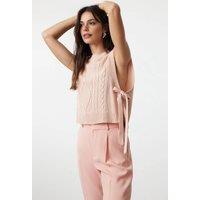 WOVCOR Women's Cable Knit Cropped Sweater Vest with Side Tie Detail in Pink | Size: Small