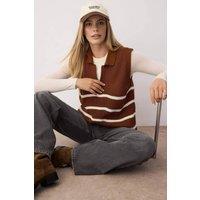 WOVCOR Women's Striped Zip Neck Knit Sweater Vest in Brown | Size: Small