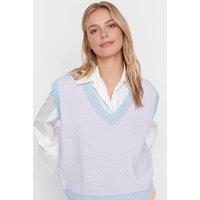 WOVCOR Women's Geo Pattern V-Neck Knit Sweater Vest | Size: Small