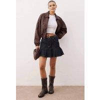 WOVCOR Women's Women's Belted Pleated Mini Denim Skirt in Dark Blue | Size: 6