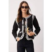 WOVCOR Women's Contrast Trim Glitter Knit Cardigan | Size: Medium