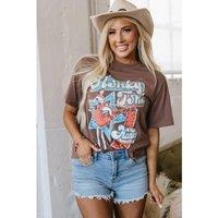 Everyday The Label Women's Chicory Coffee Honky Tonk Honey Graphic Crew Neck Western Fashion Tee | Size: Large