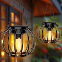 Havendro 2Pcs Solar Lanterns Metal Hanging Lights Garden Decor in Black