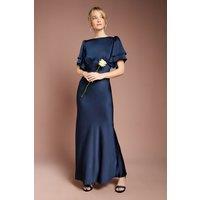 Coast Women's Honoured Satin Back Crepe High Neck Short Sleeve Maxi Bridesmaid Dress in Navy | Size: 18