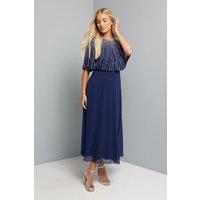 Wallis Women's Petite Linear Embellished Midi Dress in Navy | Size: 12